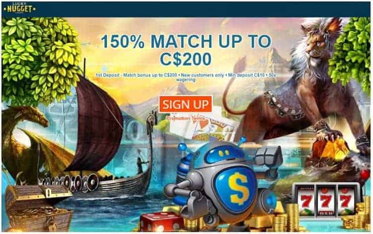 Lucky Nugget 150% sign up bonus